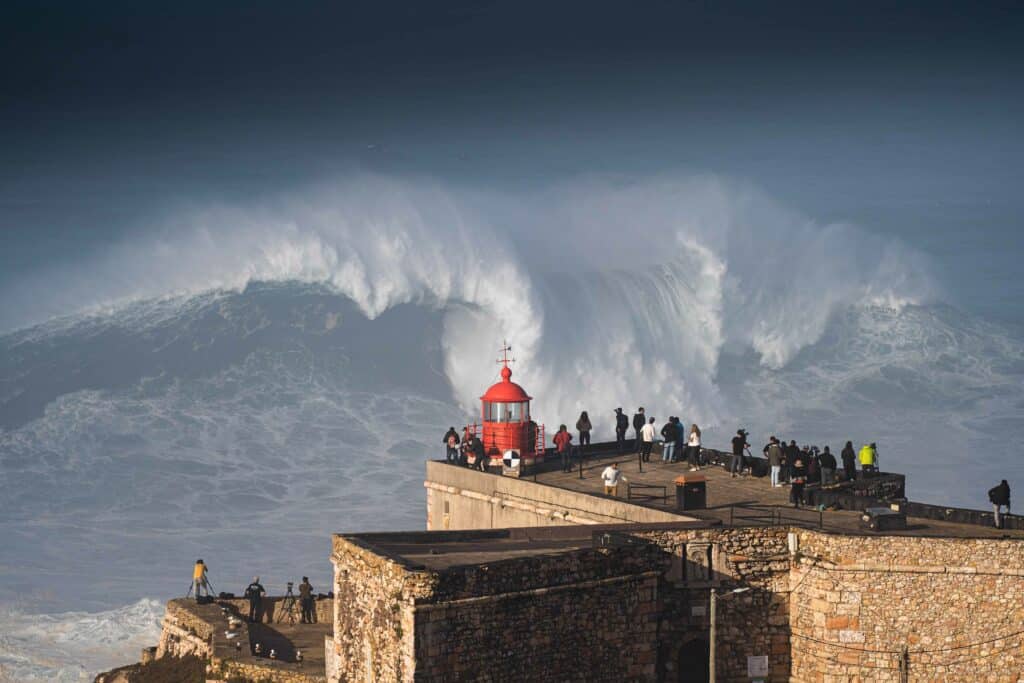 Nazarè monster wave. That day the biggest waves ever measured were recorded